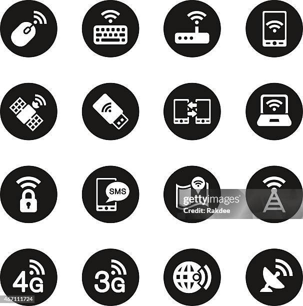 mobile and wireless technology  icons - black circle series - 4g stock illustrations
