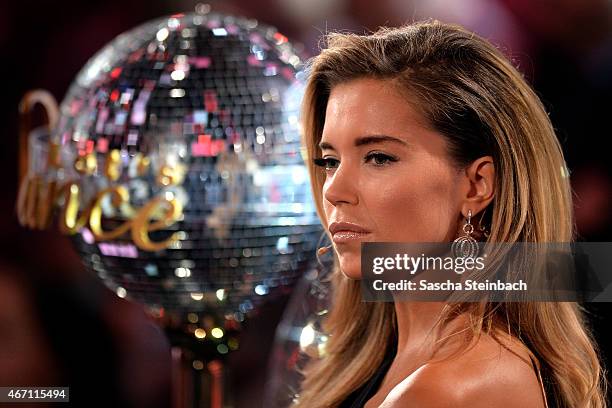 Presenter Silvie Meis looks on during the 2nd show of the television competition 'Let's Dance' on March 20, 2015 in Cologne, Germany.