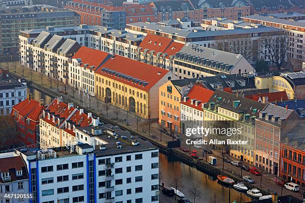 cityscape of christianshvn, copenhagen - copenhagen aerial stock pictures, royalty-free photos & images