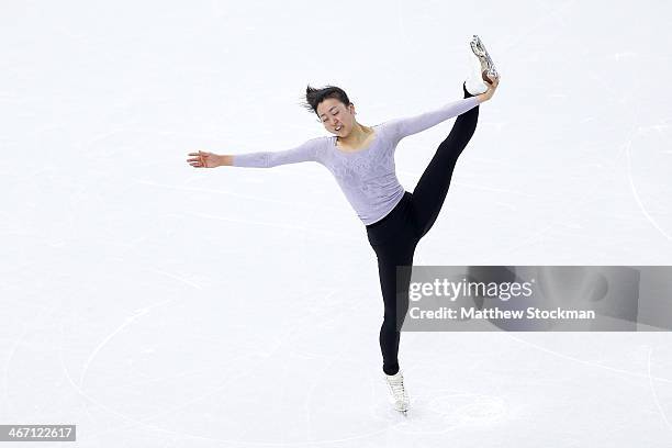 Figure skater Mao Asada of Japan practices at the Iceberg Skating Palace on February 6, 2014 in Sochi, Russia.