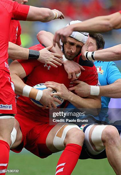 Luke Charteris of Wales in action during the RBS Six Nations match between Italy and Wales at Stadio Olimpico on March 21, 2015 in Rome, Italy.