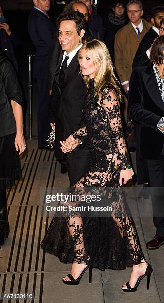 Jamie Hince and Kate Moss attend a private view for the "Alexander McQueen: Savage Beauty" exhibition at Victoria & Albert Museum on March 12, 2015...