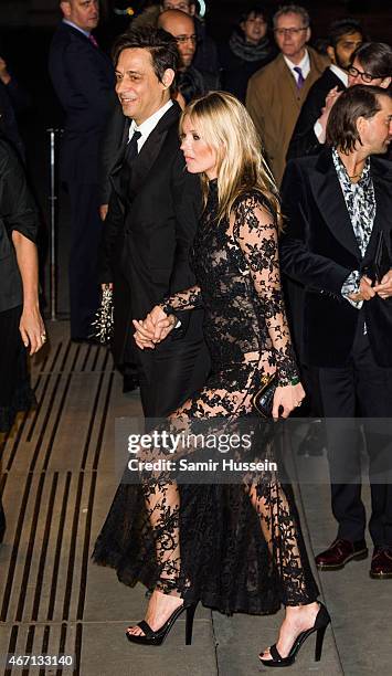 Jamie Hince and Kate Moss attend a private view for the "Alexander McQueen: Savage Beauty" exhibition at Victoria & Albert Museum on March 12, 2015...