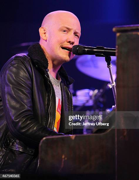 Isaac Slade of The Fray performs during the Amnesty International "Bringing Human Rights Home" Concert>> at the Barclays Center on February 5, 2014...