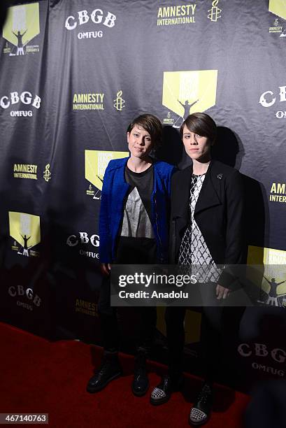 Musicians Tegan Quin and Sara Quin pose to media before the Amnesty International's "Bringing Human Rights Home" concert at the Barclays Center on...