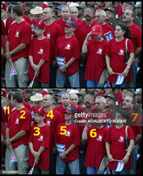 Picture taken 01 May, 2006 during a political rally in Havana of several members of Cuban President Fidel Castro's family. Identified by their...