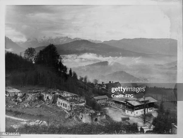 Nazi building being demolished following the end of World War Two; Hitler's home, Berghof, in Berchestagen, Germany, 1945.