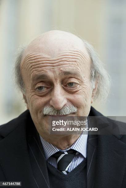Lebanese Druze leader and Lebanese Progressive Socialist Party chairman Walid Jumblatt leaves after a meeting with French President Francois Hollande...