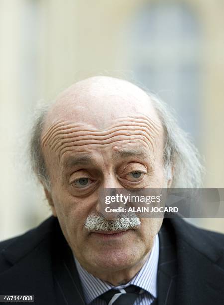 Lebanese Druze leader and Lebanese Progressive Socialist Party chairman Walid Jumblatt leaves after a meeting with French President Francois Hollande...