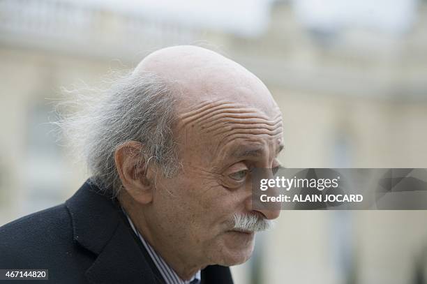 Lebanese Druze leader and Lebanese Progressive Socialist Party chairman Walid Jumblatt leaves after a meeting with French President Francois Hollande...