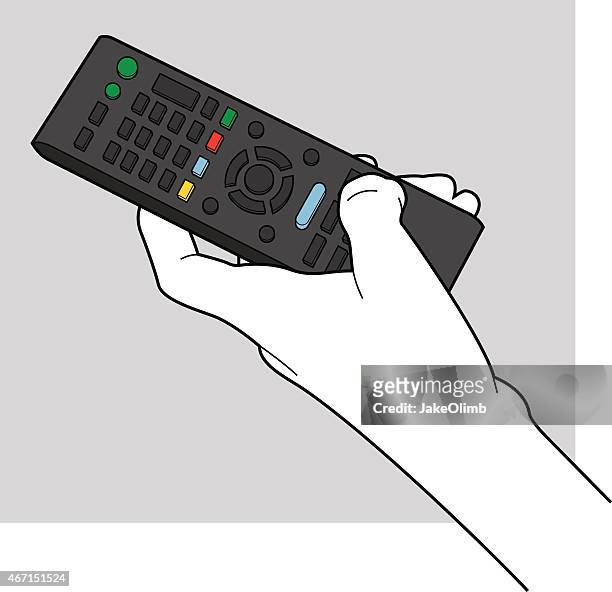 ilustraciones, imágenes clip art, dibujos animados e iconos de stock de mano agarrando control remoto del televisor de trazado - dvd