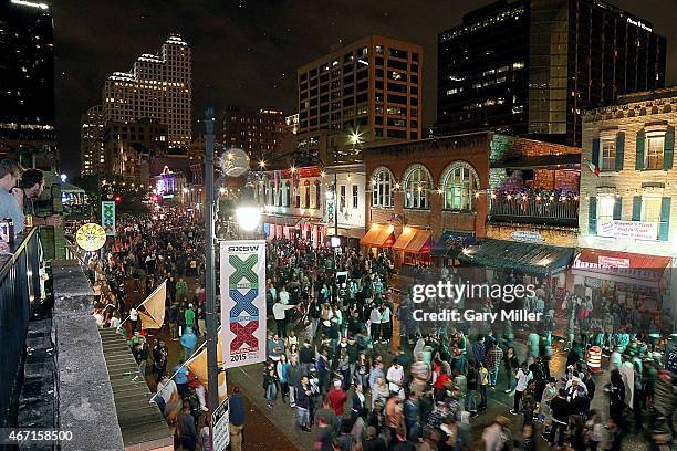 General view of the atmosphere on 6th street in downtown Austin during the South By Southwest Music Festival on March 20, 2015 in Austin, Texas.