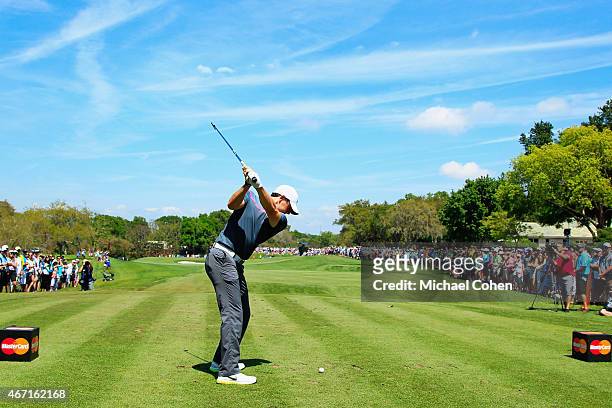 Rory McIlroy of Northern Ireland hits his tee shot on the second hole during the third round of the Arnold Palmer Invitational Presented By...