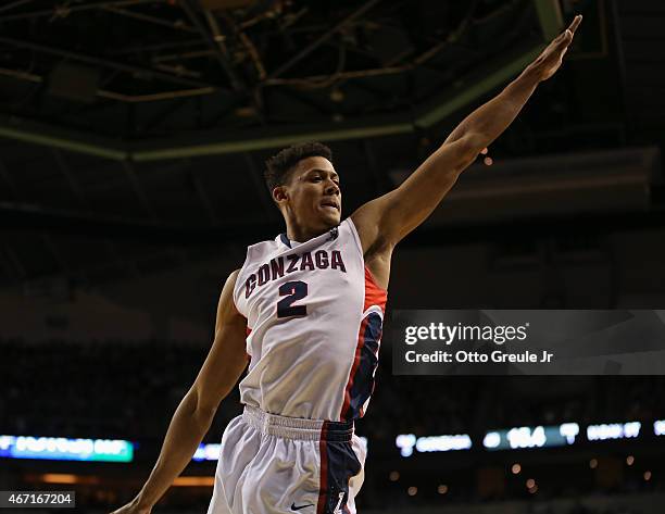 Angel Nunez of the Gonzaga Bulldogs defends against the North Dakota State Bisons during the second round of the 2015 Men's NCAA Basketball...