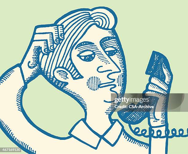 man looking at telephone - bingo caller stock illustrations