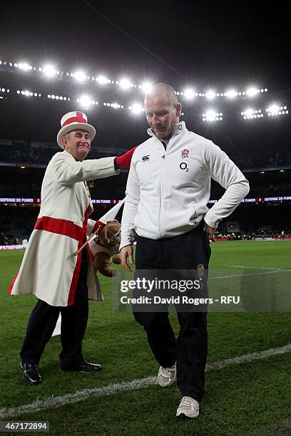 Stuart Lancaster the head coach of England walks off the pitch at the end of the RBS Six Nations match between England and France at Twickenham...