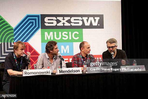 Mastering Engineers Michael Romanowski, Andrew Mendelson, Andres Mayo, and Gavin Lurssen speak onstage at 'Demystifying Mastering' during the 2015...