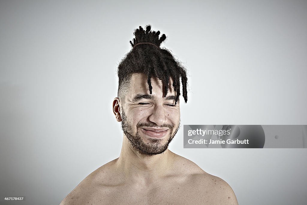 Portrait of a male with his eyes closed