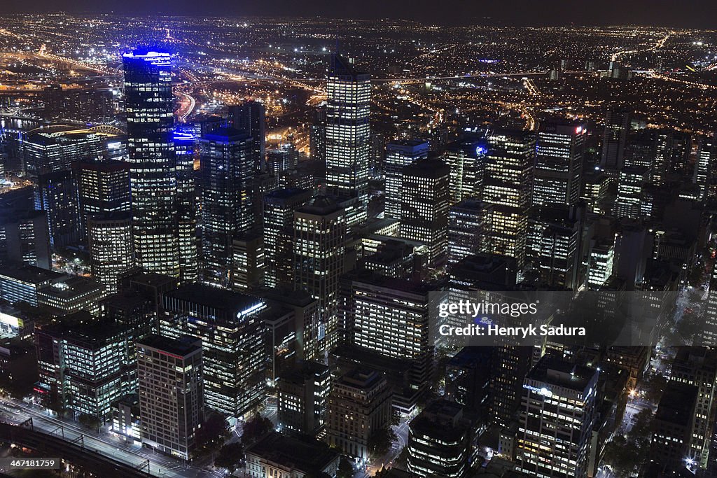 Australia, Melbourne, Victoria, Cityscape at night