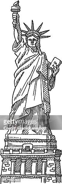 ilustraciones, imágenes clip art, dibujos animados e iconos de stock de la estatua de la libertad nueva york dibujo - statue of liberty drawing