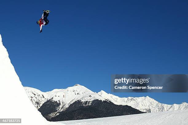 Aimee Fuller of Great Britain competes in the Women's Slopestyle Qualification during the Sochi 2014 Winter Olympics at Rosa Khutor Extreme Park on...