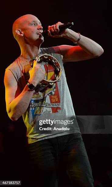 Isaac Slade, member of Russian punk group Pussy Riot performs at Amnesty International's "Bringing Human Rights Home" concert at the Barclays Center...