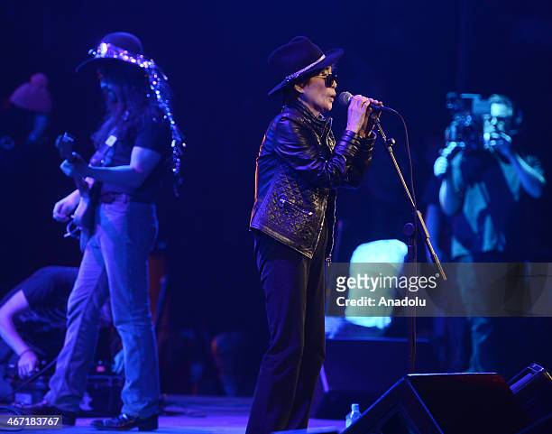 Yoko Ono, John Lennon's wife performs at Amnesty International's "Bringing Human Rights Home" concert at the Barclays Center on February 6 in New...