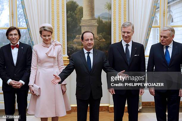 Belgian Prime Minister Elio Di Rupo, Queen Mathilde of Belgium, French President Francois Hollande, King Philippe of Belgium and French Prime...