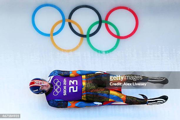 Christopher Mazdzer of the United States makes a run during the men's luge training session ahead of the Sochi 2014 Winter Olympics at the Sanki...