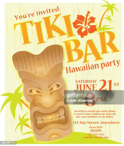 retro sommer tiki bar hawaiian-party-einladung poster-design-vorlage - aloha stock-grafiken, -clipart, -cartoons und -symbole