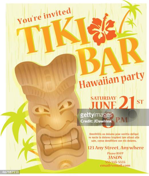 retro summer tiki bar hawaiian party invitation poster design template - tiki stock illustrations