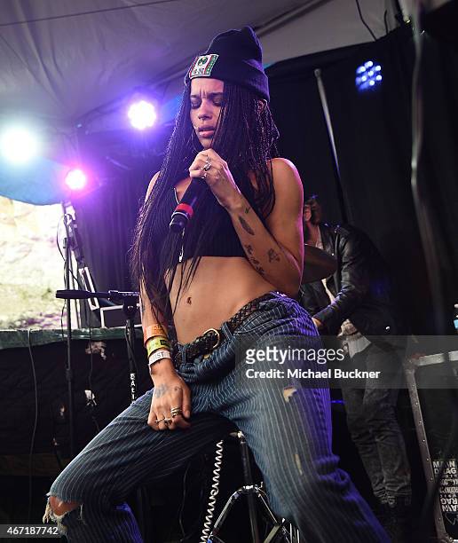 Musician Zoe Kravitz of Lolawolf performs at the Axe/Spin House during the 2015 SXSW Music, Fim + Interactive Festival at Cheer Up Charlie's on March...