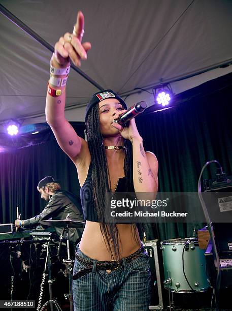 Musician Zoe Kravitz of Lolawolf performs at the Axe/Spin House during the 2015 SXSW Music, Fim + Interactive Festival at Cheer Up Charlie's on March...
