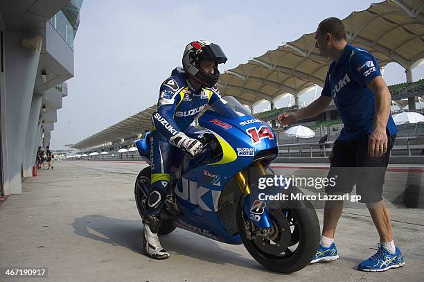 Randy De Puniet of France and Suzuki Test Team starts from box during the MotoGP Tests in Sepang - Day Three at Sepang Circuit on February 6, 2014 in...