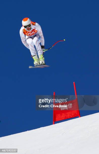 Bode Miller of the United States skis during training for the Alpine Skiing Men's Downhill ahead of the Sochi 2014 Winter Olympics at Rosa Khutor...