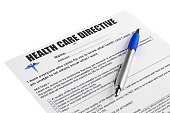 Health Care Directive or Living Will with pen white background
