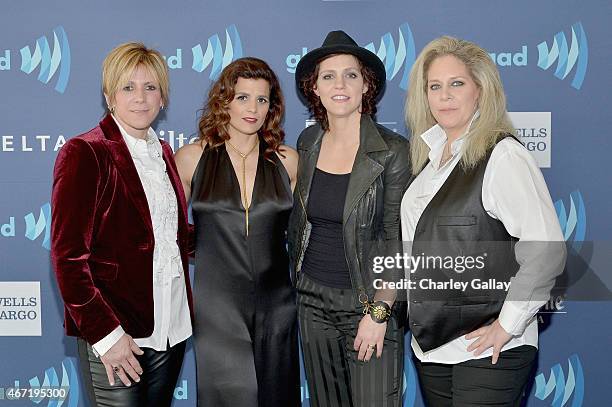 Musicians Dena Tauriello, Nini Camps, Kristen Ellis-Henderson and Cathy Henderson of Antigone Rising attend the 26th Annual GLAAD Media Awards at The...