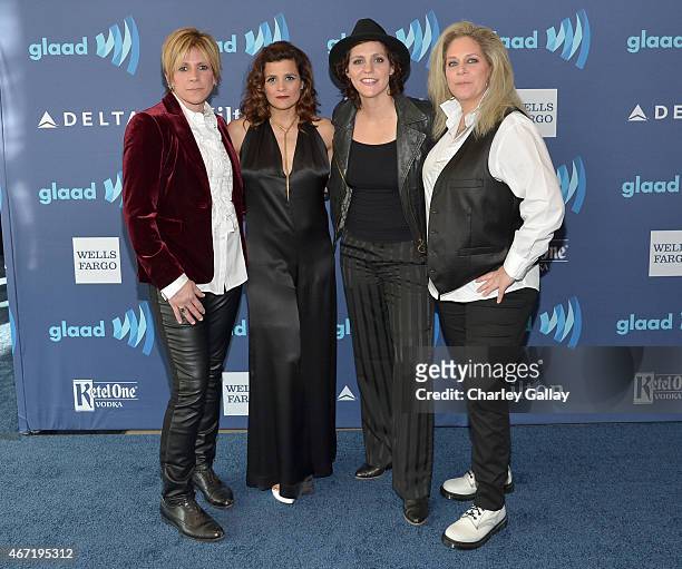 Musicians Dena Tauriello, Nini Camps, Kristen Ellis-Henderson and Cathy Henderson of Antigone Rising attend the 26th Annual GLAAD Media Awards at The...