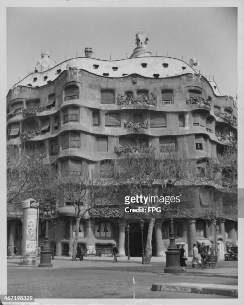 La Pedrera, one of the many buildings designed by Antoni Gaudi with his typical undulating architecture, Barcelona, Spain, circa 1950.