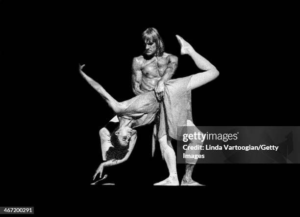 Russian dancers Alexander Godunov and prima ballerina assoluta Maya Plisetskaya perform in a scene from 'La Rose Malade' during a Stars of the...