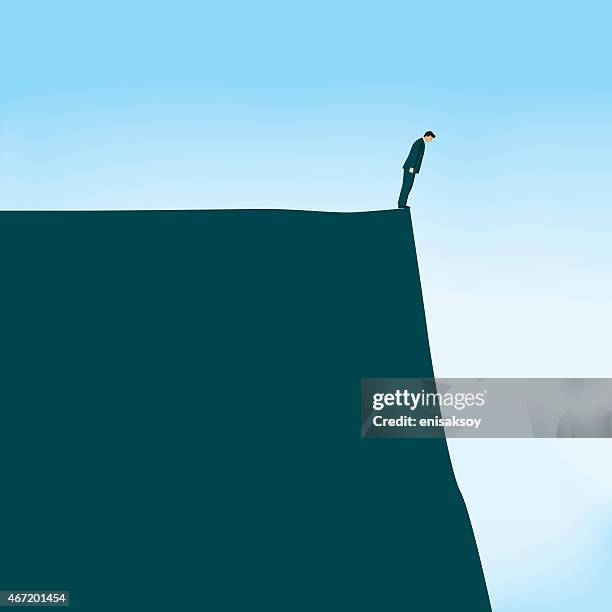 on the verge of a cliff - matchstick stock illustrations