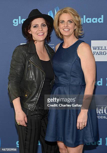 Musician Kristen Ellis-Henderson and GLAAD CEO & President Sarah Kate Ellis attend the 26th Annual GLAAD Media Awards at The Beverly Hilton Hotel on...