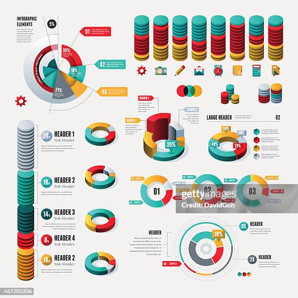 infographic elements - cylinders & circulars - pie chart infographic stock illustrations