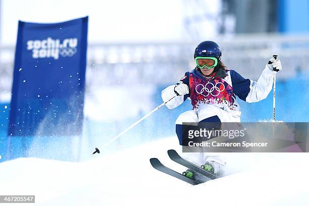 Heather McPhie of the United States competes in the Ladies' Moguls Qualification during the Sochi 2014 Winter Olympics at Rosa Khutor Extreme Park on...