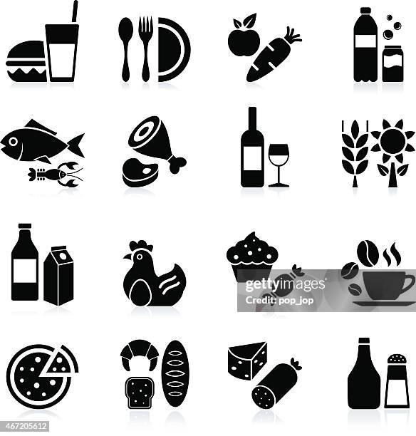ilustraciones, imágenes clip art, dibujos animados e iconos de stock de alimentos y bebidas: grupo de iconos - huevo comida básica