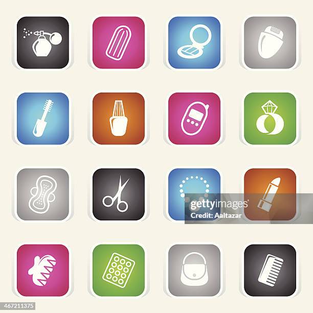 multicolor icons - woman's accessories - tampon stock illustrations