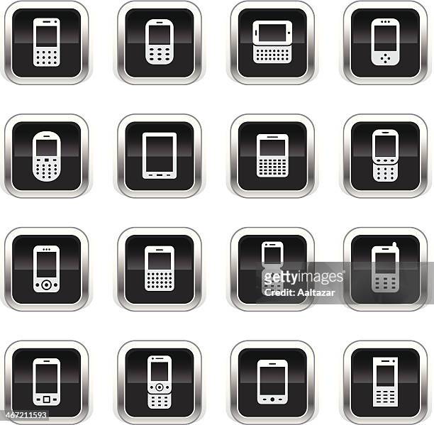 ilustraciones, imágenes clip art, dibujos animados e iconos de stock de supergloss negro iconos de dispositivos móviles - teléfono antiguo