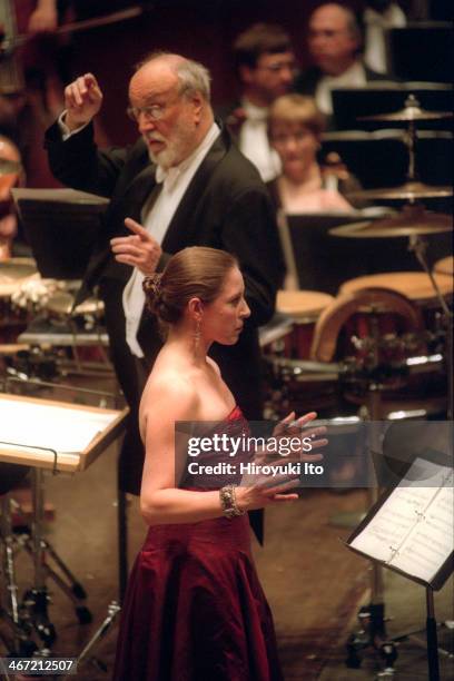 New York Philharmonic performing at Avery Fisher Hall on Thursday night, November 1, 2001.This image:Susan Botti performing her own compostion...