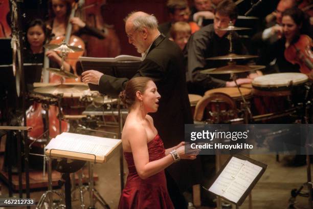 New York Philharmonic performing at Avery Fisher Hall on Thursday night, November 1, 2001.This image:Susan Botti performing her own compostion...