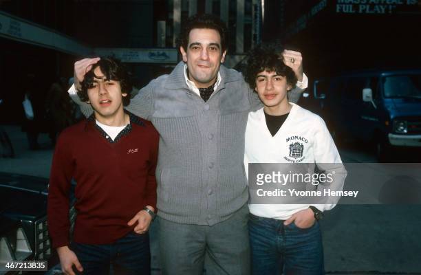 Placido Domingo and his sons Placido Francisco Dominguez Jr. And Alvaro Maurizio Dominguez are photographed March 22, 1982 in New York City.